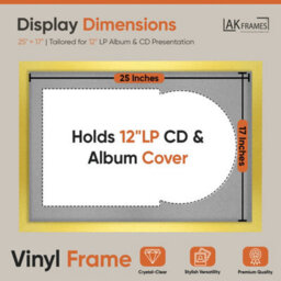"AK Frames 25X17"" Gold Modern Vinyl Record Frame With Silver Mount For 12 Inch Lp Cover & Disc - Overlapped Design" - thumbnail 2