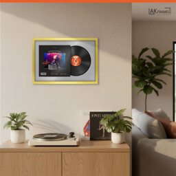 "AK Frames 25X17"" Gold Modern Vinyl Record Frame With Silver Mount For 12 Inch Lp Cover & Disc - Overlapped Design" - thumbnail 5