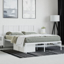 Berkfield Metal Bed Frame With Headboard White 140X200 Cm - thumbnail 4