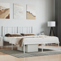 Berkfield Metal Bed Frame With Headboard White 140X200 Cm