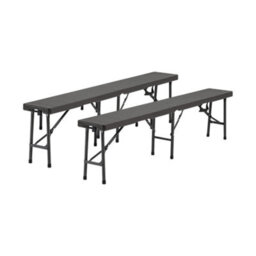 Living And Home Set Of 2 Rattan Plastic Outdoor Folding Bench Black Portable With Carrying Handle 5.9Ft - thumbnail 3