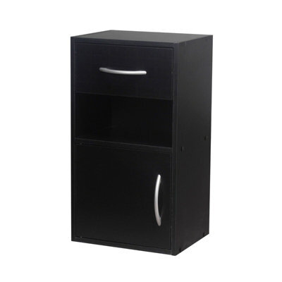 Urbn-Living Urbnliving Height 54Cm 1 Door 1 Drawer Wooden Bedroom Colour Black Bedside Cabinet Shelf Nightstand Side Table Unit - image 1