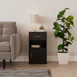 Urbn-Living Urbnliving Height 54Cm 1 Door 1 Drawer Wooden Bedroom Colour Black Bedside Cabinet Shelf Nightstand Side Table Unit - thumbnail 2