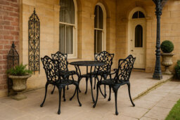 Centurion Supports Tabreez Opulent Garden And Patio Table And 4 Large Chairs With Armrests Cast Aluminium Bistro Set - Black - thumbnail 4