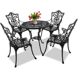 Centurion Supports Tabreez Opulent Garden And Patio Table And 4 Large Chairs With Armrests Cast Aluminium Bistro Set - Black - thumbnail 1