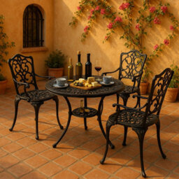 Centurion Supports Tabreez Opulent Garden And Patio Table And 4 Large Chairs With Armrests Cast Aluminium Bistro Set - Black - thumbnail 2