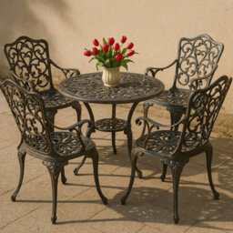 Centurion Supports Tabreez Opulent Garden And Patio Table And 4 Large Chairs With Armrests Cast Aluminium Bistro Set - Black - thumbnail 9
