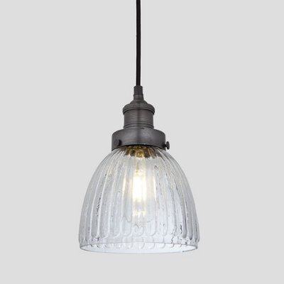 Industville Brooklyn Glass Cone Pendant, 7 Inch, Pewter Holder - image 1