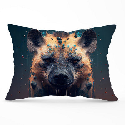 Warren Reed Designer Hyena Face Splashart Dark Background Cushions 33Cm X 48Cm