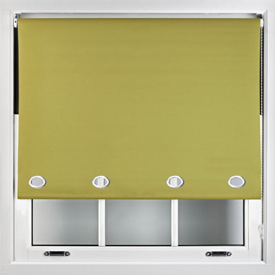 Furnished Made To Measure Blackout Roller Blinds With Big Round Eyelets - Green Blind (W)180Cm (L)165Cm