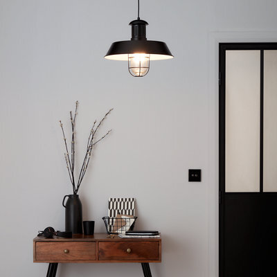 GoodHome Genly Gloss Black Pendant Ceiling Light, (Dia)390mm - image 1