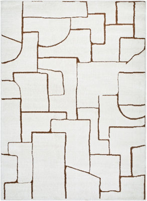 Livabliss Freud-Modern Ivory Brown High Pile Living Dining Bedroom Rug 160 X 213 Cm Easy Care, Non Shedding - image 1