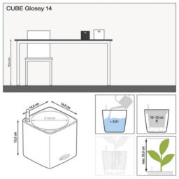 14Cm Square Planter, White High-Gloss Plastic Self-Watering Planter With Water Level Indicator Lechuza Cube Glossy Cat - thumbnail 7