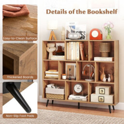 Gainoom 10-Cube Natural Bookcase Mid Century Modern Storage Organizer - thumbnail 8