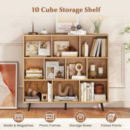 Gainoom 10-Cube Natural Bookcase Mid Century Modern Storage Organizer - thumbnail 4
