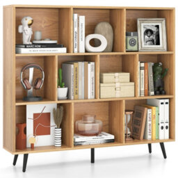 Gainoom 10-Cube Natural Bookcase Mid Century Modern Storage Organizer
