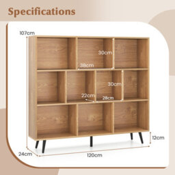 Gainoom 10-Cube Natural Bookcase Mid Century Modern Storage Organizer - thumbnail 2