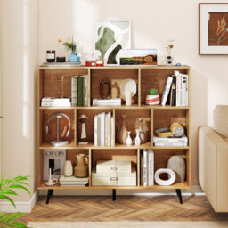 Gainoom 10-Cube Natural Bookcase Mid Century Modern Storage Organizer - thumbnail 7