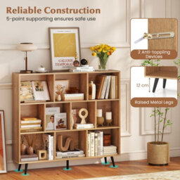 Gainoom 10-Cube Natural Bookcase Mid Century Modern Storage Organizer - thumbnail 5