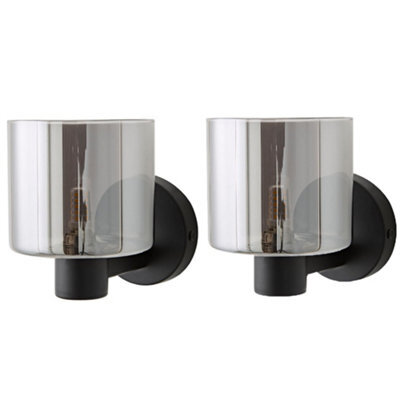 Valuelights Demi Pair Of Matte Black And Smoked Glass Wall Lights - image 1