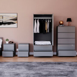 Lassic Vida Designs Glinton 4 Piece Grey Fsc Bedroom Set - (5 Drawer Chest, 2 Door Wardrobe, 2 Drawer Bedside Chest X2) - thumbnail 2