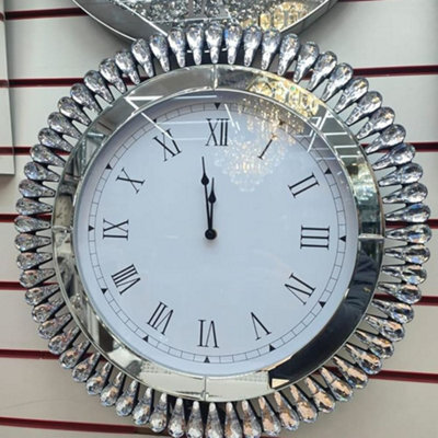 Biznest 50X50Cm Mirrored Modern Wall Clock Diamond Border Home Decor Bedroom Living Room