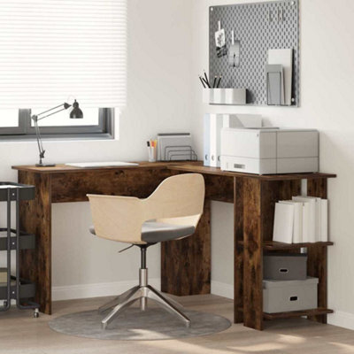Berkfield Corner Desk With Storage Smoked Oak 140X113,5X75Cm - image 1