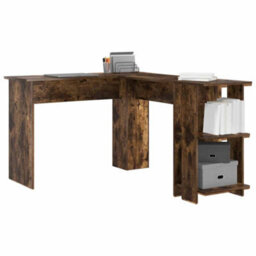 Berkfield Corner Desk With Storage Smoked Oak 140X113,5X75Cm - thumbnail 3