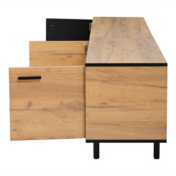 Modern Tv Stand With Drawer And Cabinets, Oak & Black - thumbnail 9