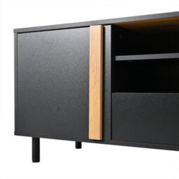 Modern Tv Stand With Drawer And Cabinets, Oak & Black - thumbnail 4