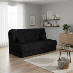 Jonas Living Room Sofa Bed With Click Clack Sleeping Surface Storage Container Wooden Frame Melange Black