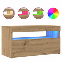 Berkfield Modern Tv Cabinets With Led Lights 2 Pcs Artisan Oak Engineered Wood - thumbnail 8