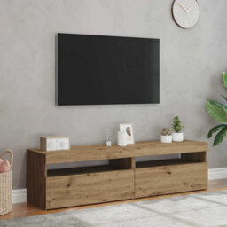 Berkfield Modern Tv Cabinets With Led Lights 2 Pcs Artisan Oak Engineered Wood - thumbnail 3