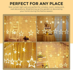 Globrite Christmas Curtain Lights 138 Led 12 Star Warm White - 8 Modes, Usb & Battery Operated Indoor Window Decorations - thumbnail 2