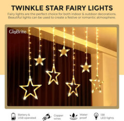 Globrite Christmas Curtain Lights 138 Led 12 Star Warm White - 8 Modes, Usb & Battery Operated Indoor Window Decorations - thumbnail 5