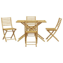 Walplus 5 Piece Garden Outdoor Dining Set Suitable For Backyard, Patio  Bamboo - Cushion Not Included - thumbnail 3