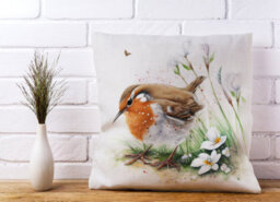 Warren Reed Designer Robin And Daisies Watercolour Cushions 45Cm X 45Cm - thumbnail 2
