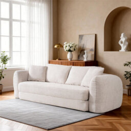 Abrihome Mimo Modern Pull-Out Sofa Bed With Resistant Fabric, Convertible 2-In-1 Design For Living Room & Small Spaces, Beige, Lambswool