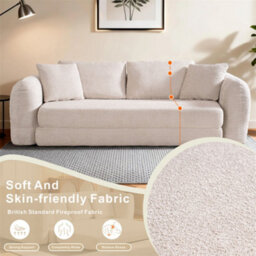 Abrihome Mimo Modern Pull-Out Sofa Bed With Resistant Fabric, Convertible 2-In-1 Design, For Living Room & Small Spaces, Beige, Lambswool - thumbnail 2