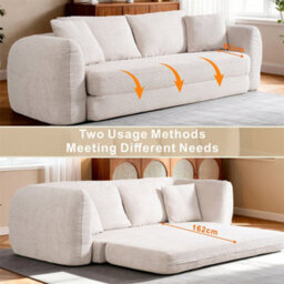 Abrihome Mimo Modern Pull-Out Sofa Bed With Resistant Fabric, Convertible 2-In-1 Design, For Living Room & Small Spaces, Beige, Lambswool - thumbnail 3