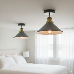 2 Pack Flush Mount Ceiling Lighting Metal E27 Base Grey Cone Shade With Bulb - thumbnail 6