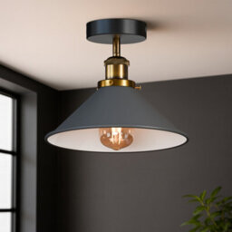 2 Pack Flush Mount Ceiling Lighting Metal E27 Base Grey Cone Shade With Bulb - thumbnail 4
