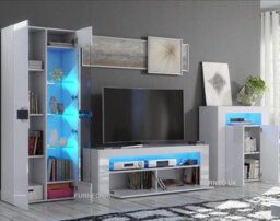 Furneo High Gloss & Matt White Living Room Set Tv Stand Sideboard Display Cabinet Blue Led Lights - thumbnail 2