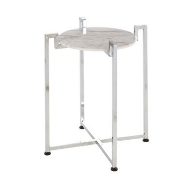 Orsina Elegant White Marble Side Table With Chrome Base, Durable Side Table By Couch, Versatile Small Lounge Table - image 1
