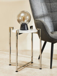 Orsina Elegant White Marble Side Table With Chrome Base, Durable Side Table By Couch, Versatile Small Lounge Table - thumbnail 5