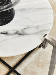 Orsina Elegant White Marble Side Table With Chrome Base, Durable Side Table By Couch, Versatile Small Lounge Table - thumbnail 6