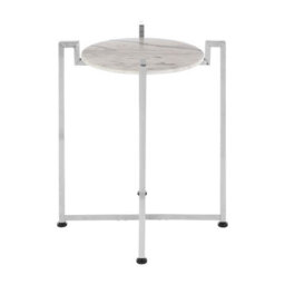 Orsina Elegant White Marble Side Table With Chrome Base, Durable Side Table By Couch, Versatile Small Lounge Table - thumbnail 2