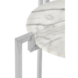 Orsina Elegant White Marble Side Table With Chrome Base, Durable Side Table By Couch, Versatile Small Lounge Table - thumbnail 3