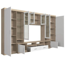 Paris Wall Unit Living Room Furniture Laminated Board Sonoma White Led Lights - thumbnail 3