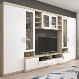 Paris Wall Unit Living Room Furniture Laminated Board Sonoma White Led Lights - thumbnail 2